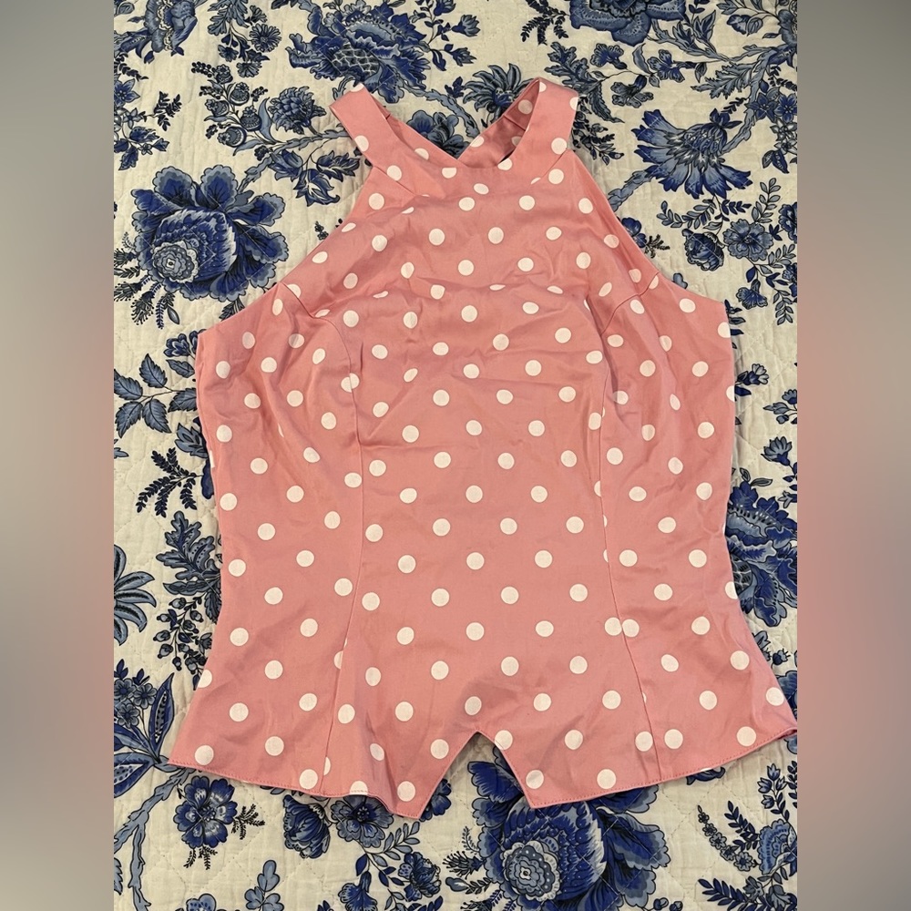 (Like New) Pinup Couture Pink Polkadot Carole Top